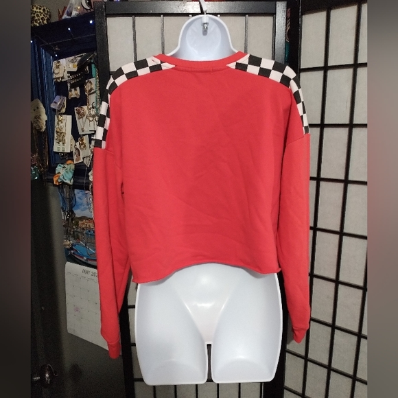 Red and Checkered Racer Cropped Sweater sz L - Picture 2 of 8